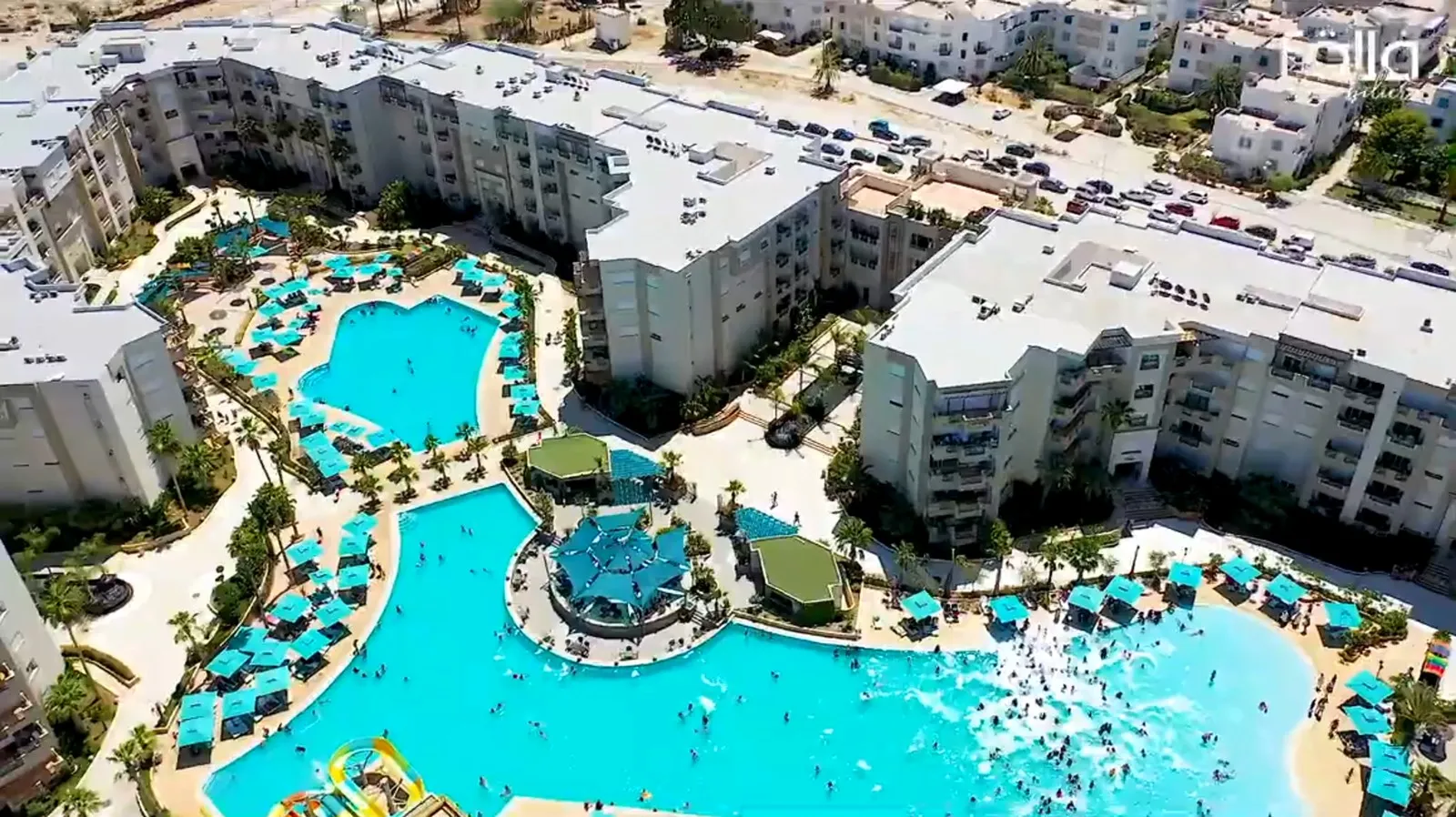 Vista aerea del Palm Lake Resort di Monastir con le sue piscine
